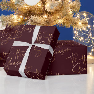 Tis the Season Quote Black Red Minimal Christmas Wrapping Paper