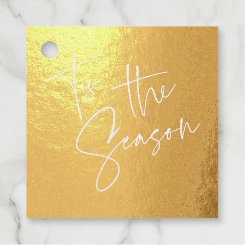 Tis the Season Quote Gold Red Minimal Christmas Foil Favor Tags