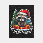 Tis The Season Racoon Christmas Tree Festive Xmas  Fleece Blanket