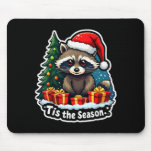 Tis The Season Racoon Christmas Tree Festive Xmas  Mouse Pad