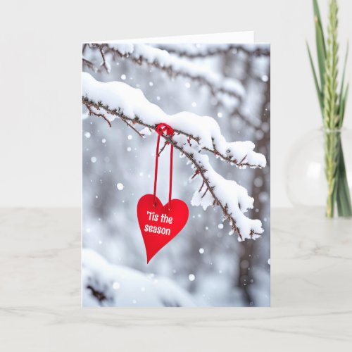 Tis the Season Red Heart On Branch Holiday Card