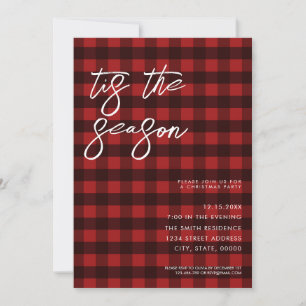 Tis The Season Red Plaid Christmas Party Invitation