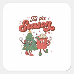 Tis The Season Retro Christmas 70s 80s Vintage Gro Square Sticker