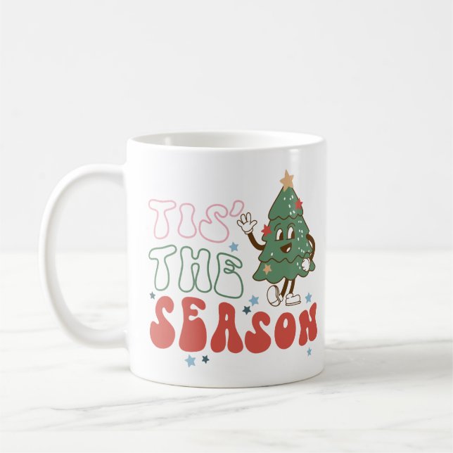 Tis The Season Retro Christmas Coffee Mug (Left)