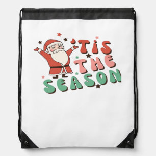 Tis The Season Retro Christmas Santa Drawstring Bag