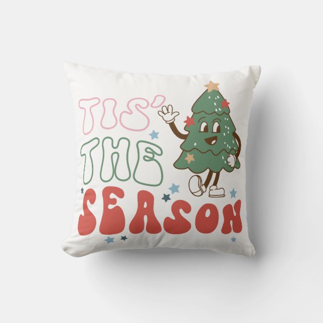 Tis The Season Retro Christmas Throw Pillow (Front)