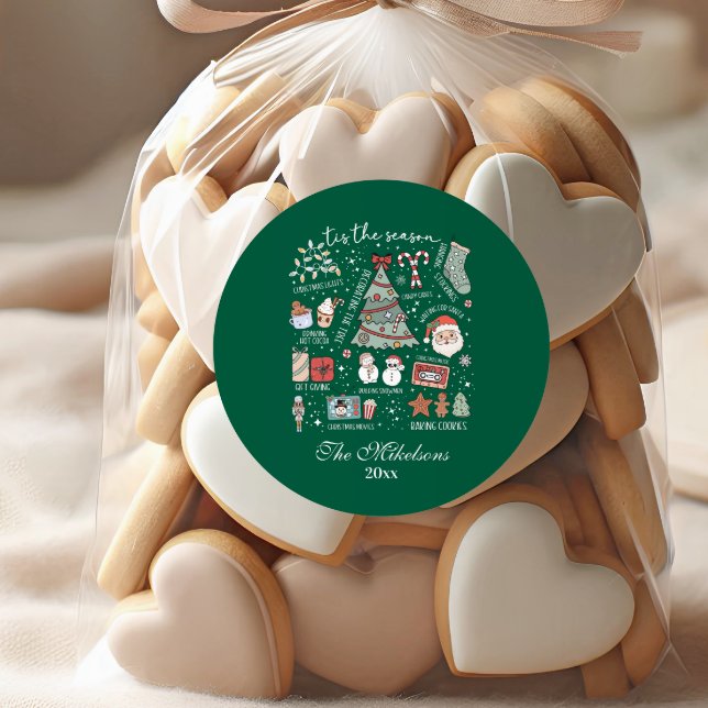 Tis The Season  Retro Green Christmas Classic Round Sticker (Creator Uploaded)
