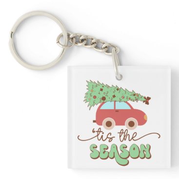 Tis The Season Retro Groovy Christmas Holidays Keychain