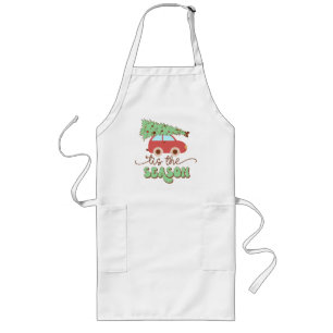 Tis The Season Retro Groovy Christmas Holidays Long Apron