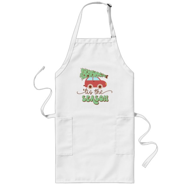 Tis The Season Retro Groovy Christmas Holidays Long Apron (Front)