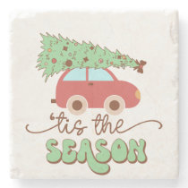Tis The Season Retro Groovy Christmas Holidays Stone Coaster