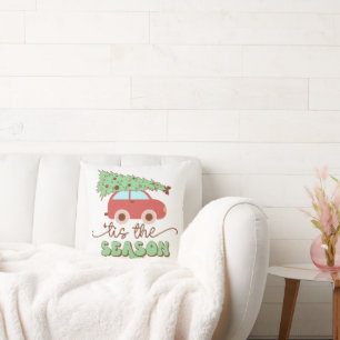 Tis The Season Retro Groovy Christmas Holidays Throw Pillow