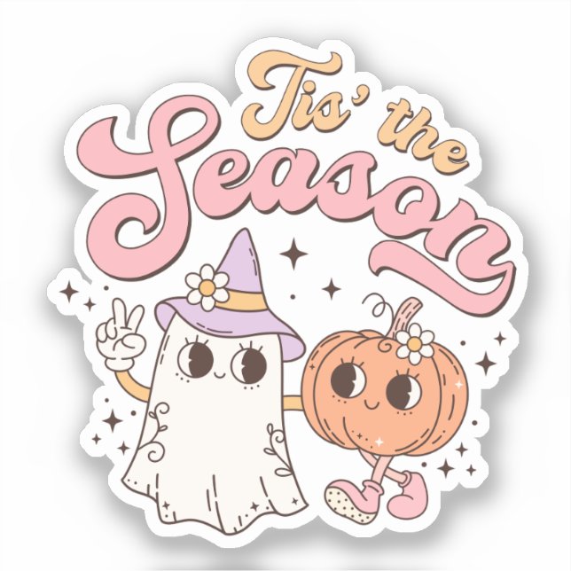 Tis the Season Retro Groovy Halloween Sticker (Front)