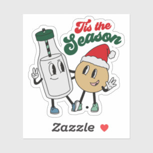 Tis The Season Retro Milk and Cookie Christmas Sticker
