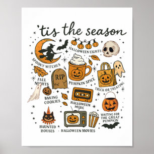 Tis The Season Retro Vintage Graphic Pumpkin Witch Poster