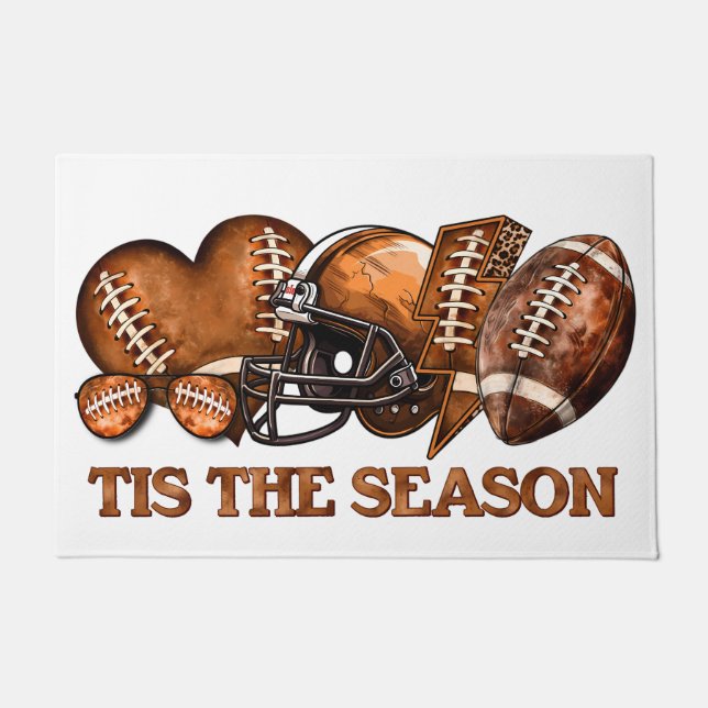 Tis the Season Rustic Football Door Mat. Doormat (Front)