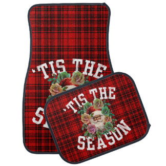 tis the season santa claus flower floral holiday car floor mat