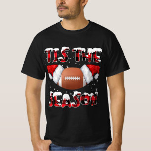 Tis The Season Santa Hat Football Red Plaid Christ T-Shirt