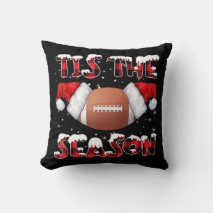 Tis The Season Santa Hat Football Red Plaid Christ Throw Pillow