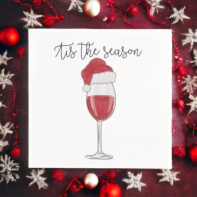 Tis the Season Santa Hat Wine Holiday Napkins (Creator Uploaded)