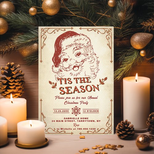 Tis The Season Santa Retro Christmas Party Invitation