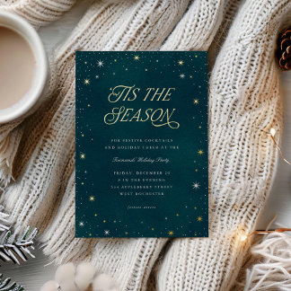 'Tis the Season Shiny Stars Christmas Party Foil Invitation