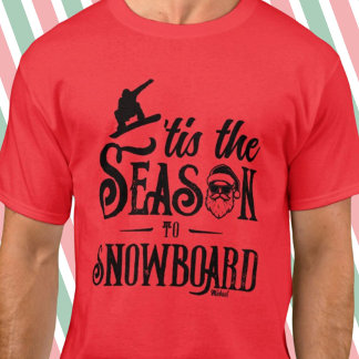 Tis the Season Snowboard Santa Graphic Mens Red T-Shirt