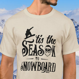 Tis the Season Snowboard Santa Graphic Mens T-Shirt