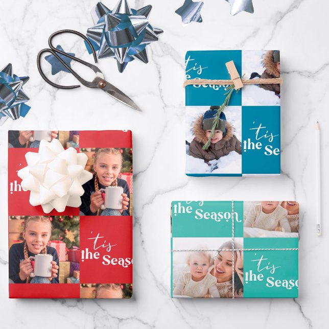 Tis the Season Square Photos Set of 3 Wrapping Paper Sheets (Creator Uploaded)
