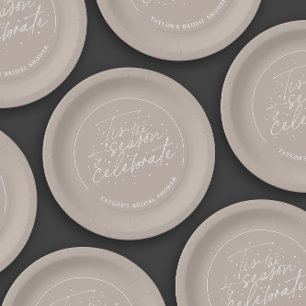 Tis the Season Taupe Winter Bridal Shower  Paper Plates
