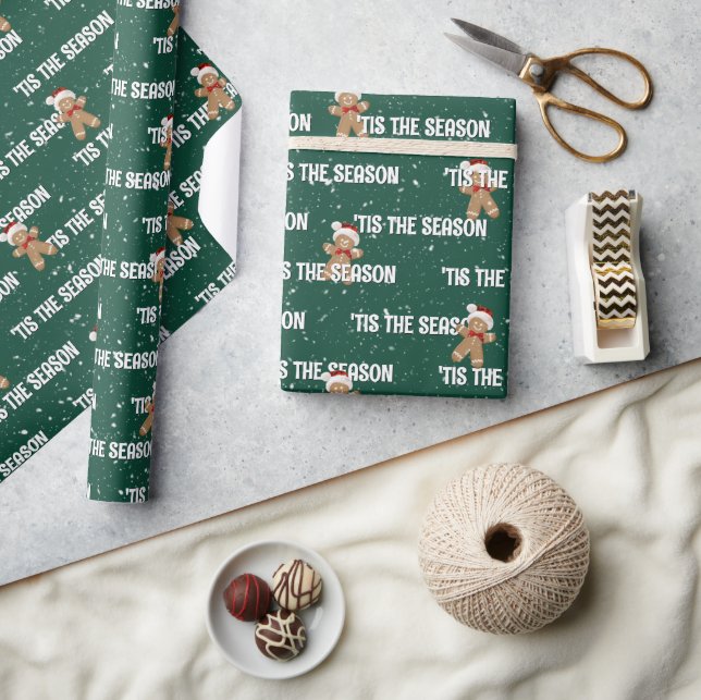 'TIS THE SEASON Text With Gingerbread Men Wrapping Paper (Crafts)