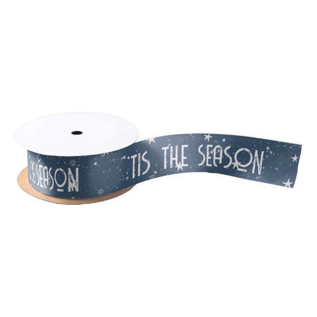'TIS THE SEASON Text With Stars Satin Ribbon (Spool)