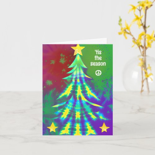 tis the season tie dye Christmas tree Hippie Card