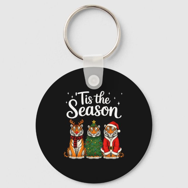 Tis The Season Tiger Christmas Santa Safari Animal Keychain (Front)