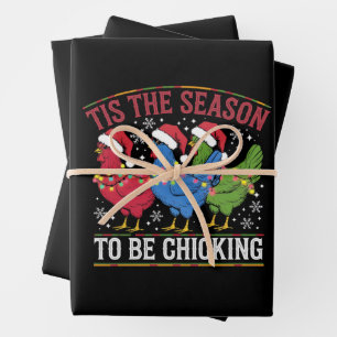 Tis The Season To Be Chicking Xmas Chicken Western Wrapping Paper Sheets