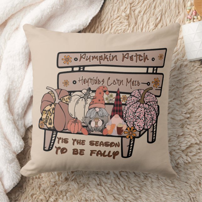 Tis'  the Season to be FALLY Comic Gnomes Throw Pillow (Blanket)