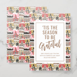'Tis The Season To Be Grateful Corporate Christmas Letterpress Photo Cards