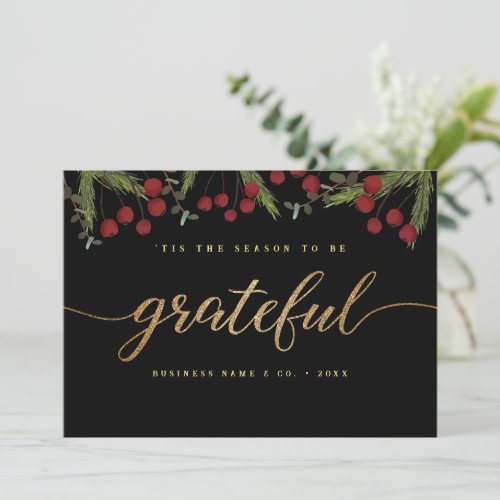 Tis the Season to be Grateful Holly Custom logo Holiday Card