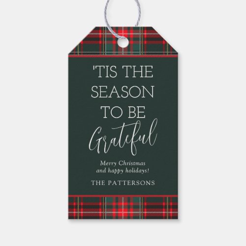 Tis The Season To Be Grateful Tartan Christmas Gift Tags
