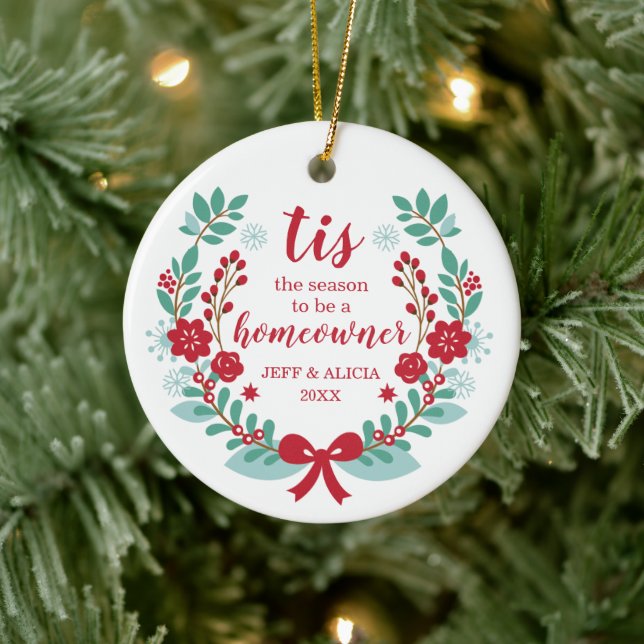 Tis The Season To Be Homeowner Personalized Laurel Ceramic Ornament (Tree)
