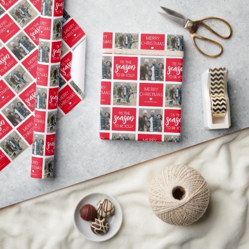 Tis The Season To Be Jolly  2 Photo Holiday Wrapping Paper