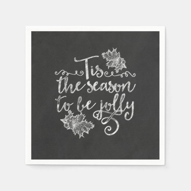Tis the Season to be Jolly Chalkboard Holiday Napkins (Front)