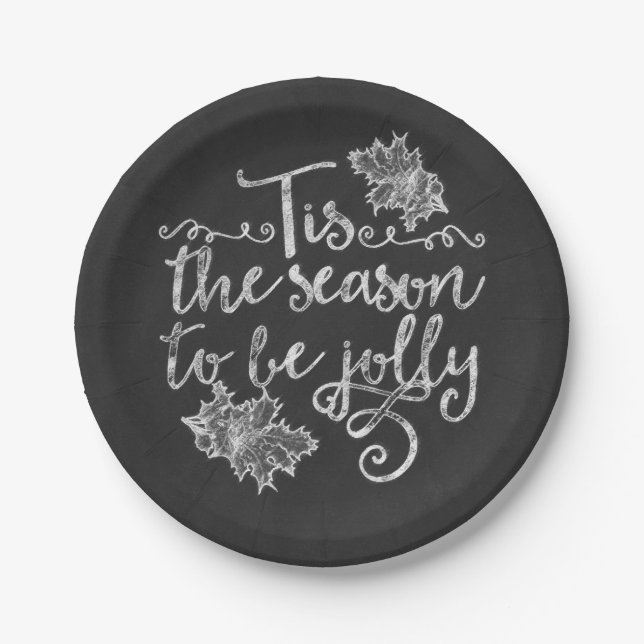 Tis the Season to be Jolly Chalkboard Holiday Paper Plates (Front)