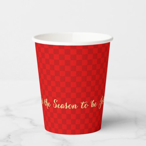 Tis the Season to be Jolly Christmas Red Checkered Paper Cups