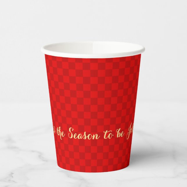 Tis the Season to be Jolly Christmas Red Checkered Paper Cups (Left)