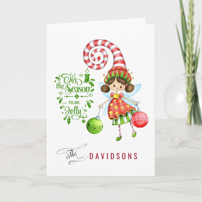 Tis The Season To Be Jolly Cute Fairy Holiday Card (Front)