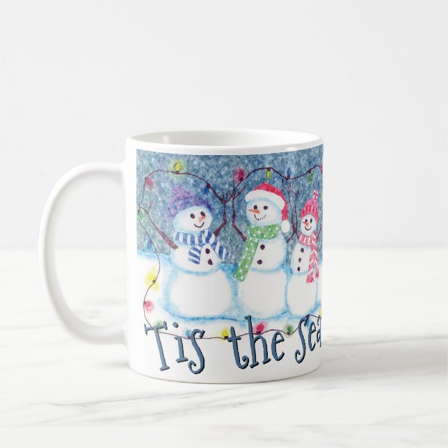 Tis The Season To Be Jolly Funny Snowmen Coffee Mug (Left)