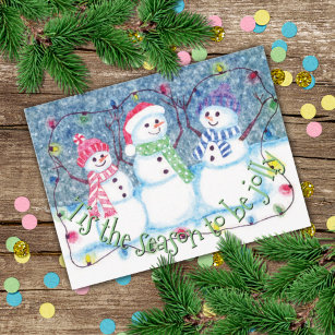 Tis The Season To Be Jolly Funny Snowmen Holiday Card
