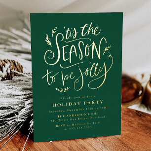 'Tis The Season to be Jolly Green Holiday Party Foil Invitation