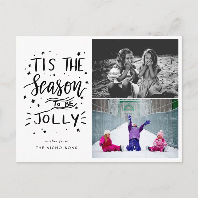 Tis The Season To Be Jolly Handwritten Two Photo Postcard (Front)